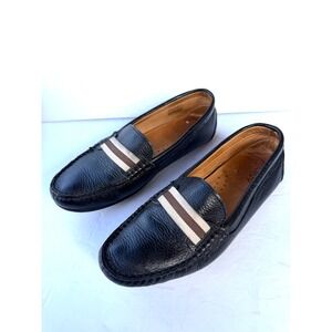 Marc Joseph New York MJNY Black Pebbled Leather Striped Slip On Flat Loafers 7